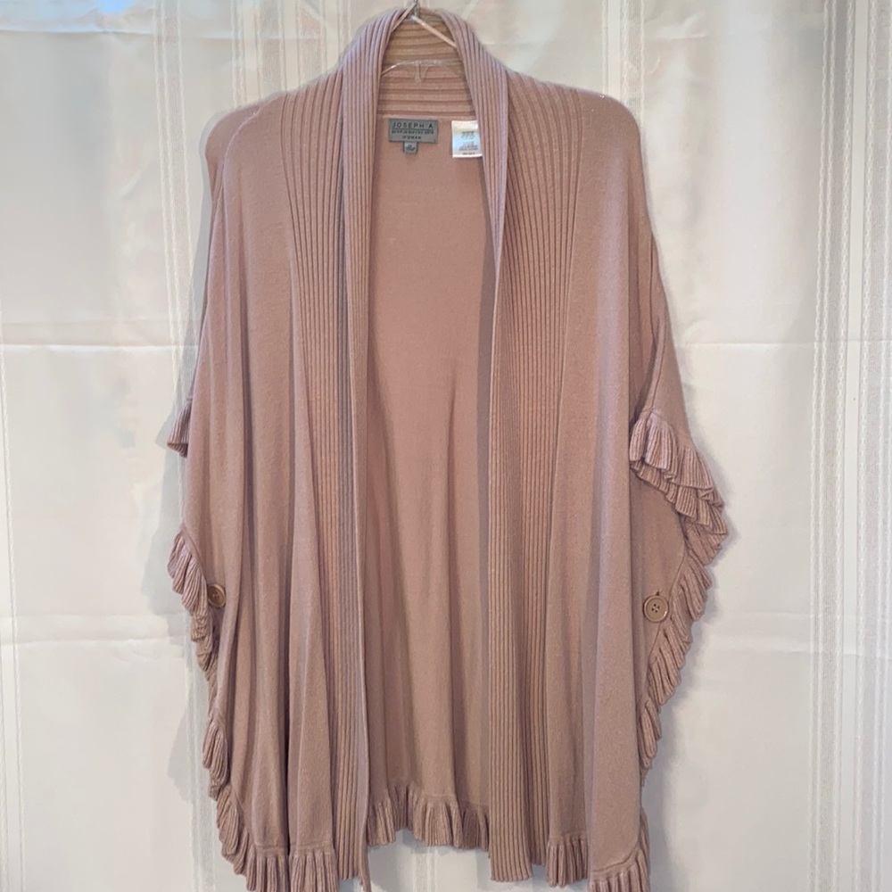 Woman’s ruffled sleeved shawl sweater